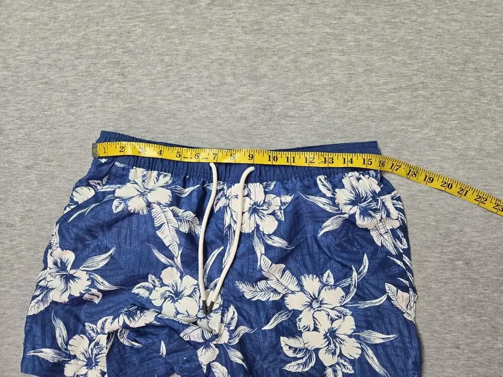 American Eagle Shorts Mens Medium Blue Floral Hawaiian Swim Trunks Lined Pockets